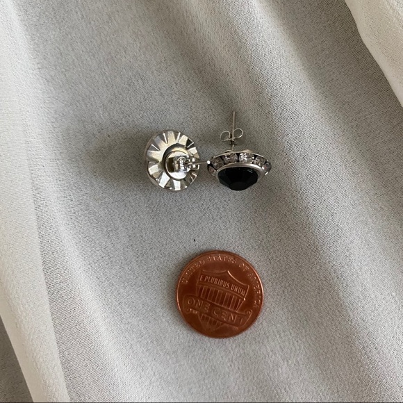 VTG Round Silver Black Jewel CZ Halo Earrings - Picture 6 of 6